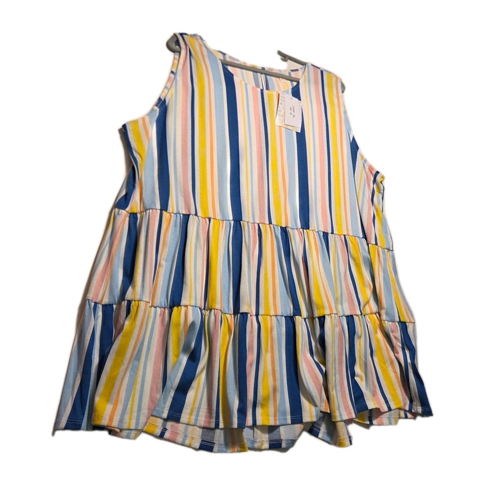 LULAROE ELIANA Women's 3XL Tiered Babydoll‎ Sleeveless Colorful Stripe Tank NWT